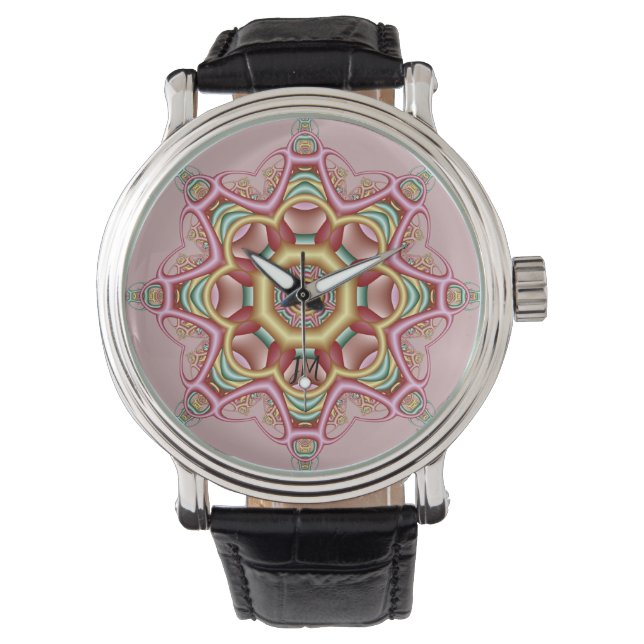 Romantisches Kaleidoskop mit Monogramm Armbanduhr (Vorderseite)