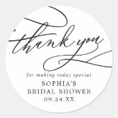 Romantisches Kalligrafie-Brautparty Vielen Dank Runder Aufkleber (Vorderseite)