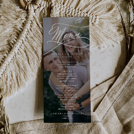 Romantisches kalligrafisches dunkles Foto Hochzeit Menükarte