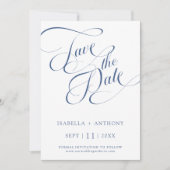 Romantisches kalligrafisches Dusty Blue Wedding Fo Save The Date (Vorderseite)