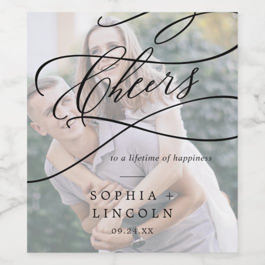 Romantisches kalligrafisches Foto Hochzeiten von W Weinetikett (Einzelnes Label)