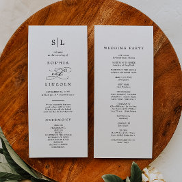 Romantisches kalligrafisches Mongram-Hochzeitsprog Programm