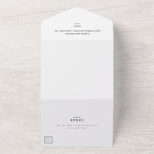 Romantisches kalligraphisches Monogramm-Hochzeitss All In One Einladung (Außenbereich)