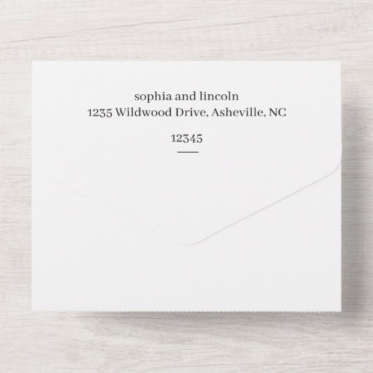 Romantisches kalligraphisches Monogramm-Hochzeitss All In One Einladung (Rückseite)