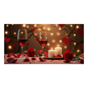 Romantisches Kerzenlicht Wein Poster