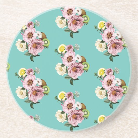 Romantisches Kiwi-, Zitronen- und Torfmuster Getränkeuntersetzer (Vorne)