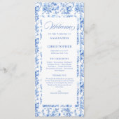 Romantisches königsblaues Toile de Jouy Hochzeitsp Programm (Vorderseite)