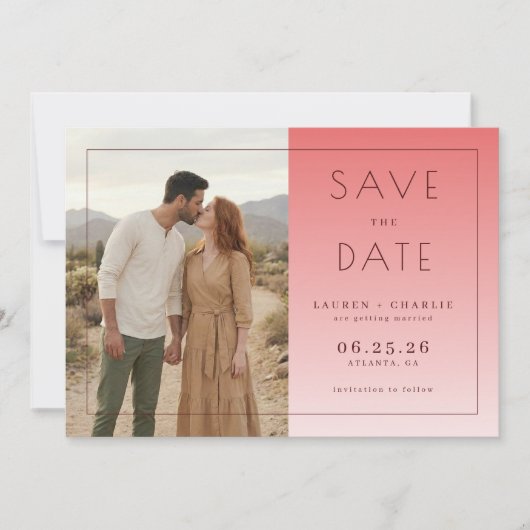 Romantisches Korallen-Minimalistisches Foto Save The Date (Vorderseite)