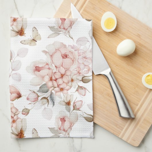 Romantisches Küchentuch mit Blumenmuster (Viertel Falte)