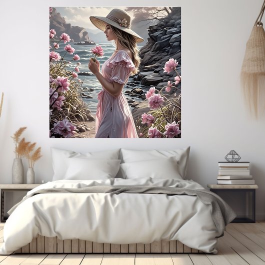 Romantisches Kunstgedicht der schönen Frau im Somm Poster