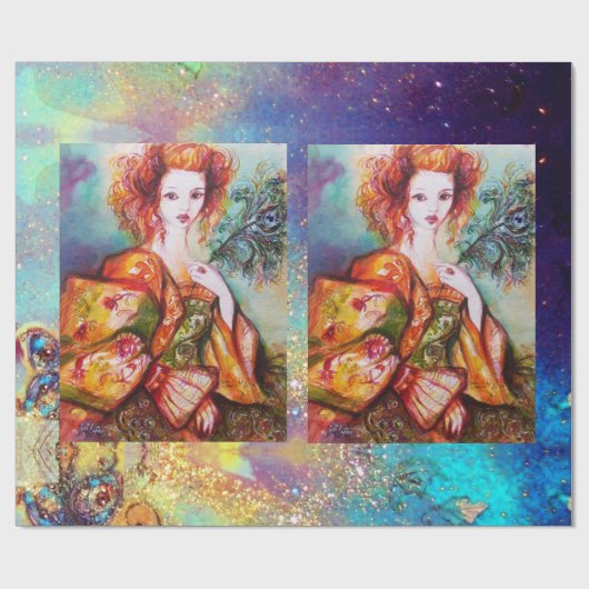 ROMANTISCHES LADY MIT PEACOCK FEATHER GESCHENKPAPIER (Flach)