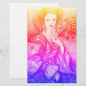 ROMANTISCHES LADY MIT PEACOCK FEATHER Pink Blue Briefpapier (Vorne/Hinten)