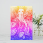 ROMANTISCHES LADY MIT PEACOCK FEATHER Pink Blue Briefpapier (Stehend Vorderseite)