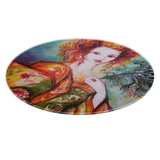 ROMANTISCHES LADY MIT PEACOCK FEATHER SCHNEIDEBRETT (Ecke)