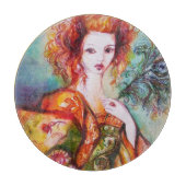 ROMANTISCHES LADY MIT PEACOCK FEATHER SCHNEIDEBRETT (Vorderseite)