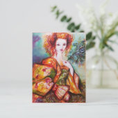 ROMANTISCHES LADY UND PEACOCK MIT Aquamarinem blau Postkarte (Stehend Vorderseite)