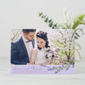 Romantisches Lavendel Foto Hochzeit Danke Karte (Stehend Vorderseite)