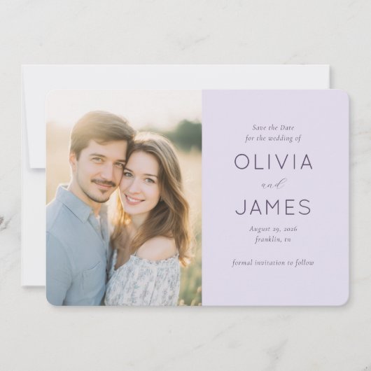Romantisches Lavendel-Minimalistisches Foto Save The Date (Vorderseite)