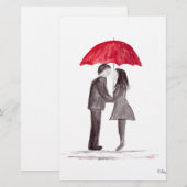 Romantisches Liebe-Paar mit rotem Schirm Briefpapier (Vorne/Hinten)