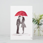 Romantisches Liebe-Paar mit rotem Schirm Briefpapier (Stehend Vorderseite)