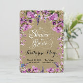 Romantisches Lila Brautparty Einladung (Stehend Vorderseite)
