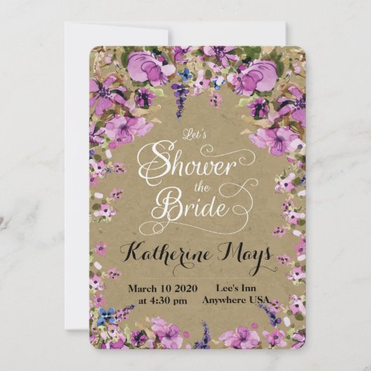 Romantisches Lila Brautparty Einladung (Vorderseite)