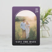 Romantisches lila elegantes Foto Save The Date (Stehend Vorderseite)