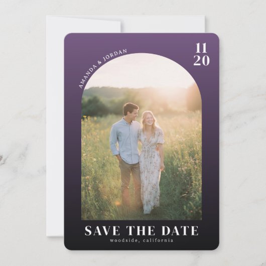 Romantisches lila elegantes Foto Save The Date (Vorderseite)