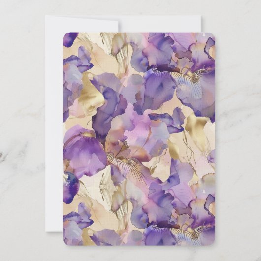 Romantisches Lila Gold Iris Brautparty Einladung (Rückseite)