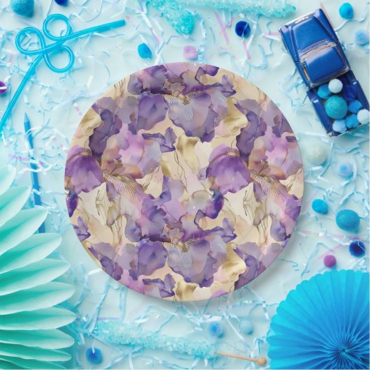 Romantisches Lila Gold Iris Brautparty Pappteller (Party)