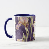 Romantisches lila Iris-Blumen-Gold-Monogramm Tasse (Links)