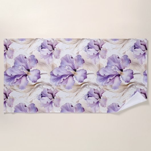 Romantisches Lila Iris-Brautparty Strandtuch (Vorderseite)