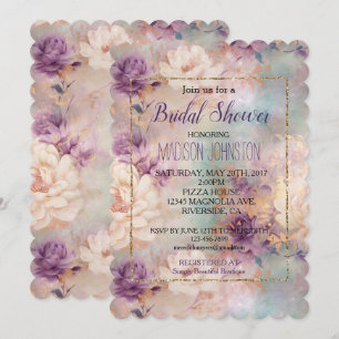 Romantisches Lila Türkis Rosa Floral Einladung