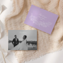 Romantisches lila Wappen-Foto-Hochzeit Dankeskarte
