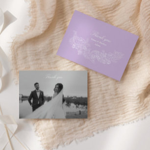 Romantisches lila Wappen-Foto-Hochzeit Dankeskarte