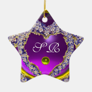 ROMANTISCHES LILAC HERZSTAR FOTO-VORLAGENMONOGRAMM KERAMIK ORNAMENT