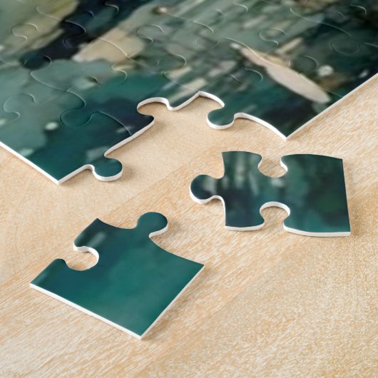 Romantisches Mädchen in Holzschiff am See Puzzle (Seite)