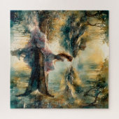 Romantisches Mädchen in Holzschiff am See Puzzle (Horizontal)