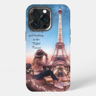 Romantisches Mädchen mit Blick auf den Eiffelturm iPhone 13 Pro Hülle