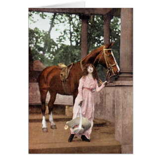 Romantisches Mädchen mit Kastanien-Pferd und