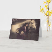 Romantisches Mädchen mit Pferd und Gitarre Karte (Gelbe Blume)