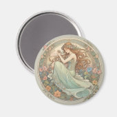 Romantisches Mädchen Mucha-Style-Magnet Magnet (Vorderseite/Rückseite)