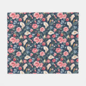 Romantisches marineblaues Blumen-Gartenmuster Fleecedecke (Vorderseite (Horizontal))