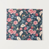 Romantisches marineblaues Blumen-Gartenmuster Wandteppich (Vorderseite (Horizontal))