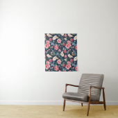 Romantisches marineblaues Blumen-Gartenmuster Wandteppich (Beispiel)
