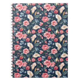 Romantisches marineblaues Blumengartenmuster Notizblock