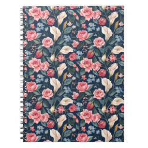 Romantisches marineblaues Blumengartenmuster Notizblock