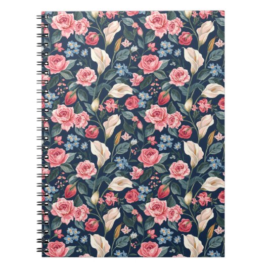 Romantisches marineblaues Blumengartenmuster Notizblock (Vorderseite)
