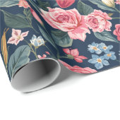 Romantisches marineblaues Blumenmuster Geschenkpapier (Rolleneckpunkt)