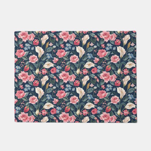 Romantisches Marineblumen-Gartenmuster Fußmatte (Vorderseite)